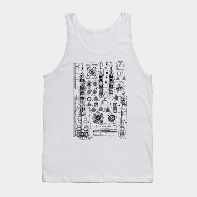 Soyez Rocket Blueprint Black Tank Top by Auto-Prints